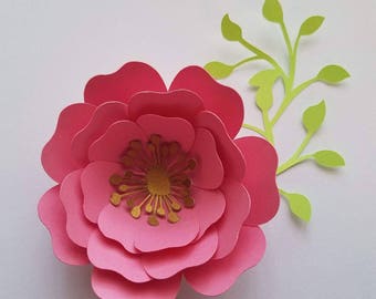 Set of 10 Dark Pink w/yellow Small Paper Flowers, Bridal Flowers,