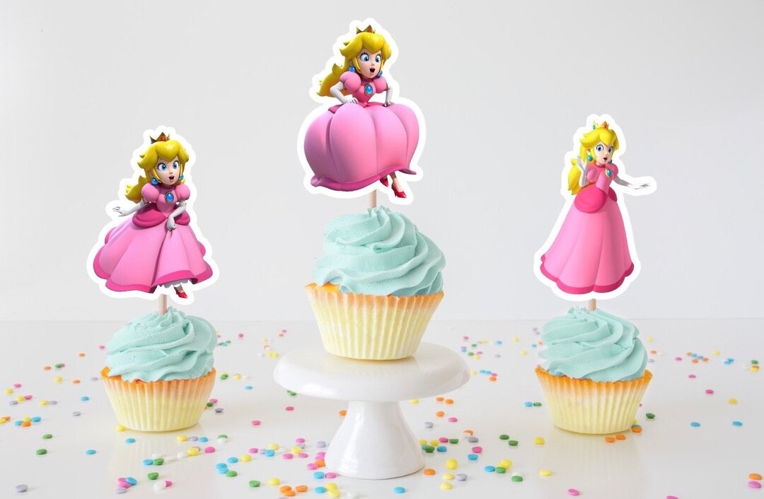 Princess Peach Cupcake Toppers, Peach Birthday Cupcake Toppers, Peach