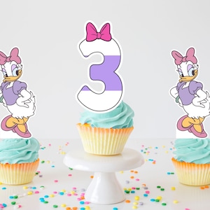 Set di topper per cupcake con Daisy Duck e Age, tema per feste di compleanno con numero Daisy