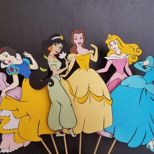 Disney Princess Centerpiece, Belle, Cinderella, Ariel, Snow White,Jasmine and Aurora Die Cuts, Birthday Theme Party Decor, Wall Decor