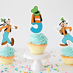 Set of Goofy and Age Cupcake Toppers, Goofy Number Birthday Toppers
