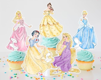 Watercolor Princess Cupcake Toppers, Birthday Party Decorations