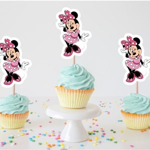 Pink Minnie Cupcake Toppers, Minnie Theme Party, Minnie Food Toppers, DIGITAL FILE ONLY