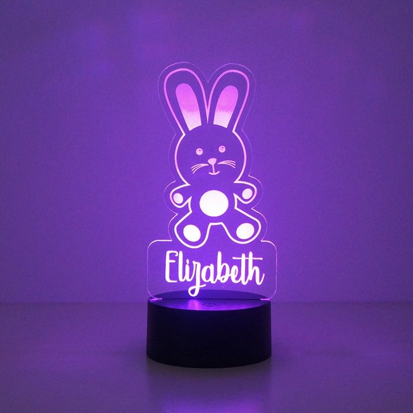 Personalisiertes Namensschild hase. Mehrfarbiges LED Schlafzimmer Namensschild. Kinder Schlafzimmer Nught Licht Lampe Dekokunstion. D32