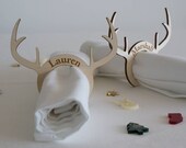 3x Personalised Christmas antlers napkin rings. Festive reindeer wooden napkin holders L223