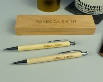 Personalised wooden pen, pencil and box gift set. Custom engraved pen set. Leaving graduation gift. Teachers Gift  L196