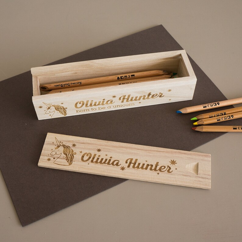 Personalised wooden pencil box. Engraved wooden pencil case Etsy