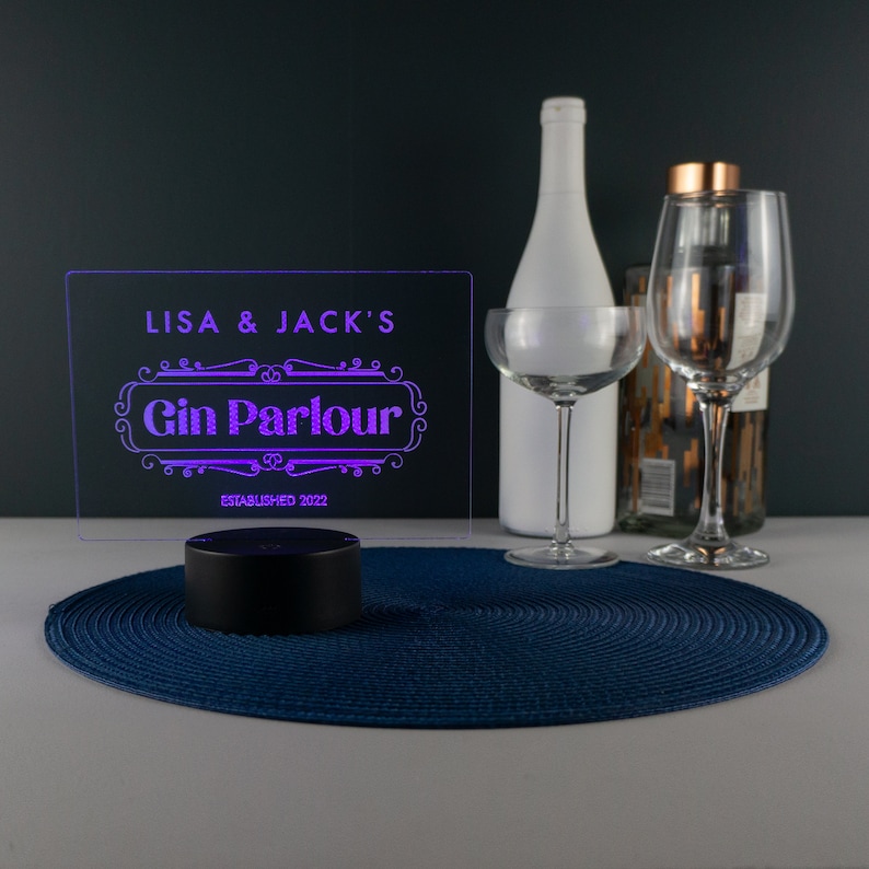 Personalised home gin bar LED sign. Custom light up LED home bar pub decoration. Drinks cart trolley decor . Fathers day gift bild 4