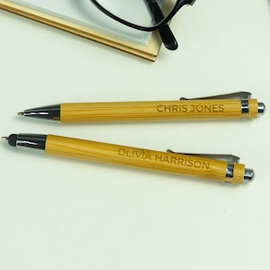 Personalised bamboo ballpoint pen. Eco friendly, touch pen stylus for phones and tablets. Back to school gift.