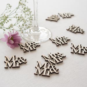 Gay Mr & Mr table confetti. 40x custom cut wooden wedding table decoartions decor. Gay wedding Civil Partnership LGBTQ+ L72