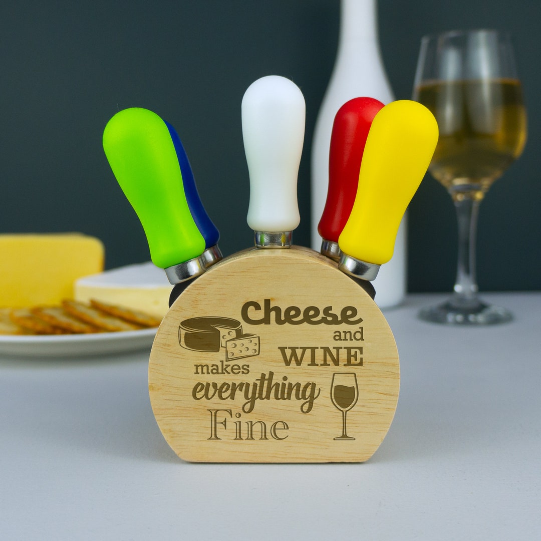 Specialist Cheese Knives & Serving Tools. Cheese Serving Utensils With Wooden Block. Cheese and