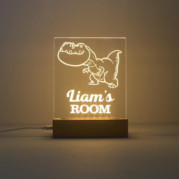 Personalisierte Dinosaurier LED Schild. Custome graviertes kleines Neon Schlafzimmer Schild. Kinderzimmer Dekoration. nightime Nachttischlampe D24