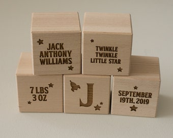Baby wood blocks. Personalize wooden bricks. New born children building blocks. Christening gift Baptism present First birthday L91