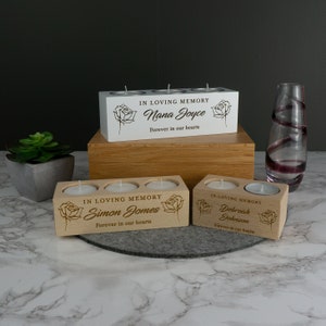 Remembrance tea light holder. Personalised wooded memorial candle holder. In loving memory condolence sympathy gift L87