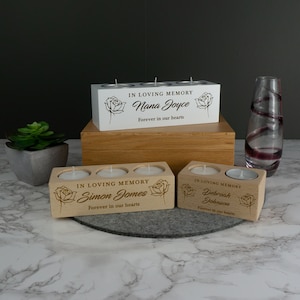 Remembrance tea light holder. Personalised wooded memorial candle holder. In loving memory condolence sympathy gift L87