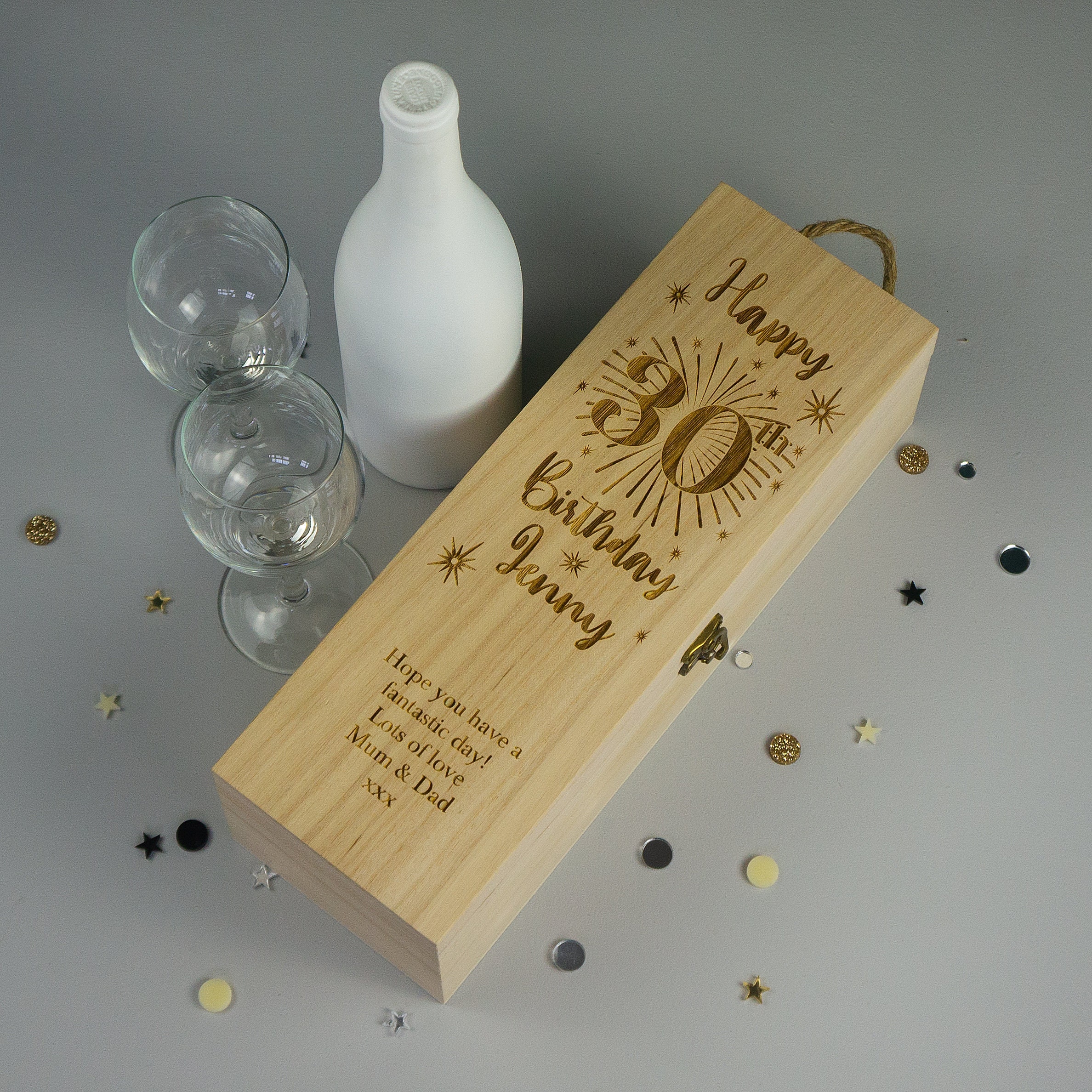 Engraved Personalised Wooden Prosecco Wine Box Birthday,
