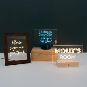 Personalised LED name sign. Custom engraved light up name plaque. Fathers day gift Night light lamp Custom quote text freestanding sign L135