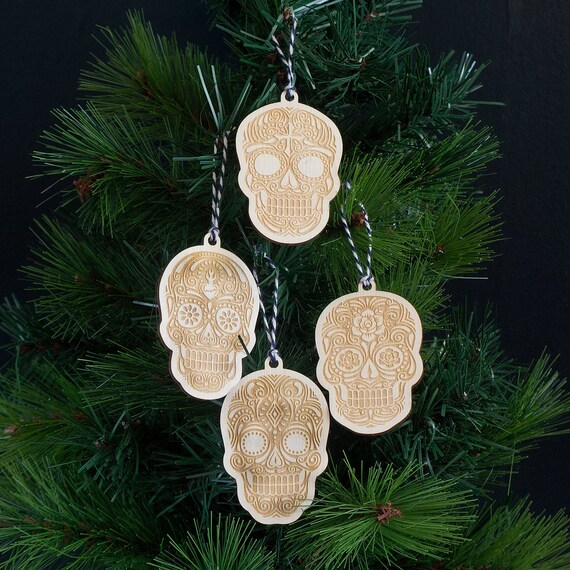 Set Of 3 Halloween Day of The Dead Sugar Skull LIGHTED Hanging Ornaments 