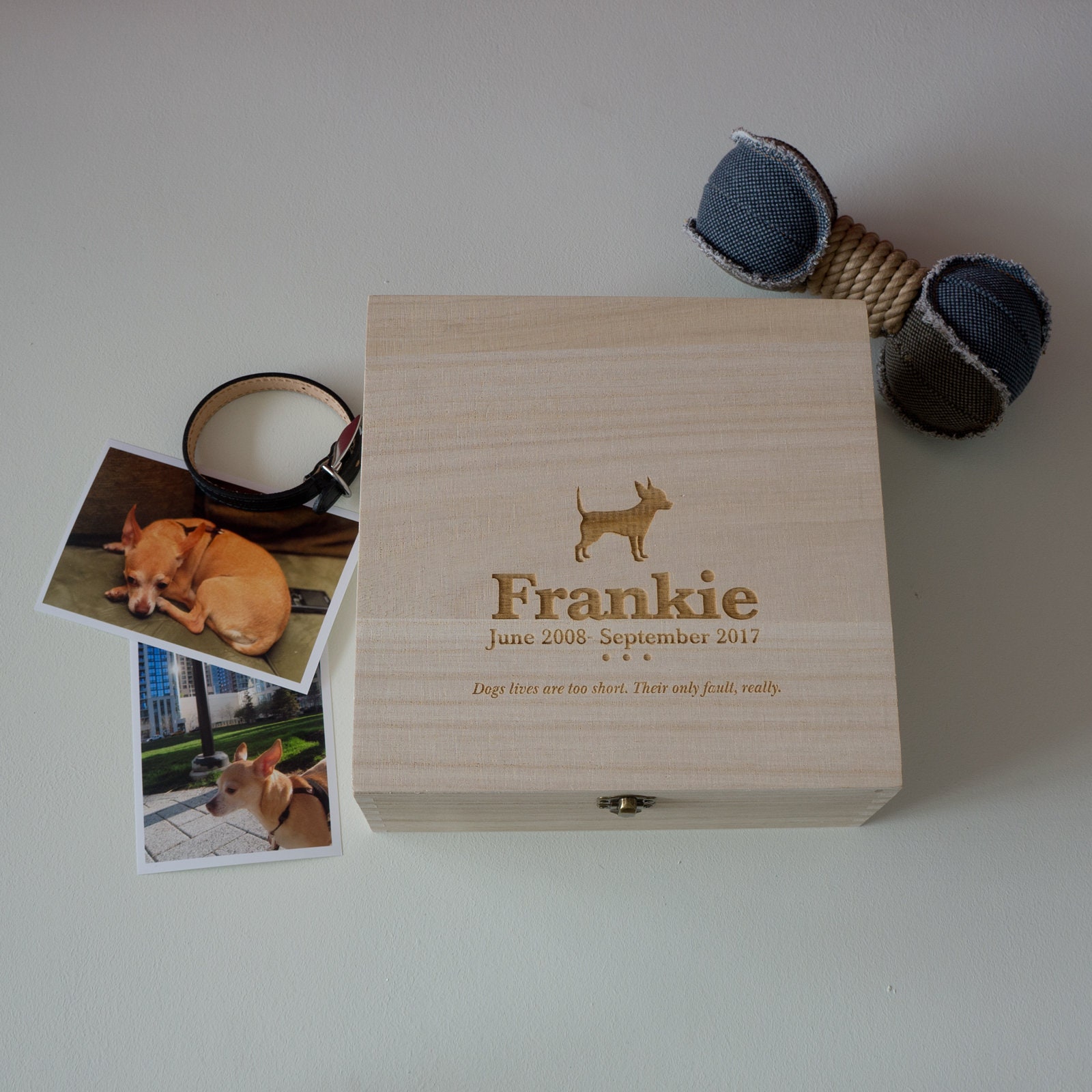 Personalised dog memorial box. Engraved wooden memory box. Pet Etsy