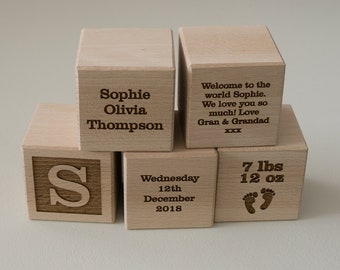 Personalised wood building blocks . New born baby bricks. Christening gift baptism present gift Nursery room decoration.Baby annoucement L90
