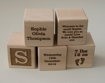 Personalised engraved wooden. New born baby building bricks. Christening gift baptism present gift Nursery room decoration L90