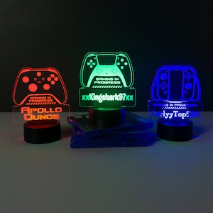Game controller LED sign name plaque. Personalised gamer multi colour light up decor. Gift for gamers live streamers L115