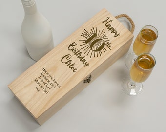 Caja de botella de vino de madera personalizada de 40 cumpleaños. Caja de regalo grabada personalizada para champán Prosecco licores recuerdo bebiendo regalo L359-40