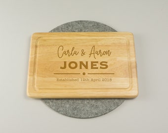Personalised chopping board for newly weds. Custom engraved Heva wood cutting block. Ideal gift for wedding anniversary for couple L257