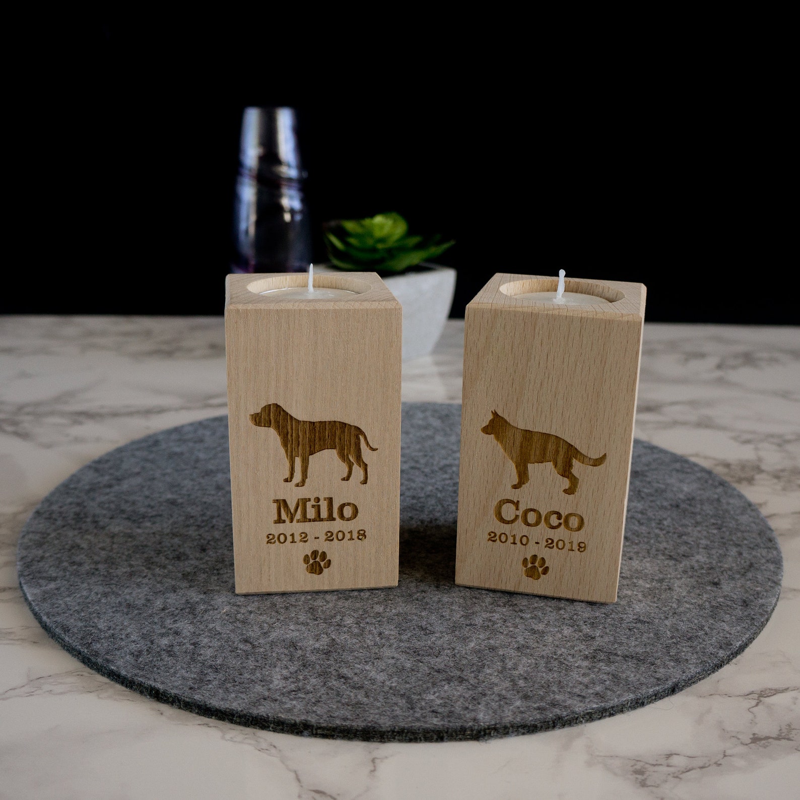 Dog memorial candle holder. Personalize wooden tea light Etsy