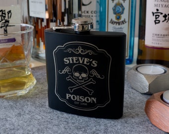 Personalised metal hip flask. Custom engraved Victorian inspired hip flask set with presentation box. Wedding favour, Grooman Best man L101