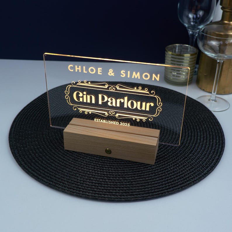 Personalised home gin bar LED sign. Custom light up LED home bar pub decoration. Drinks cart trolley decor . Fathers day gift bild 7