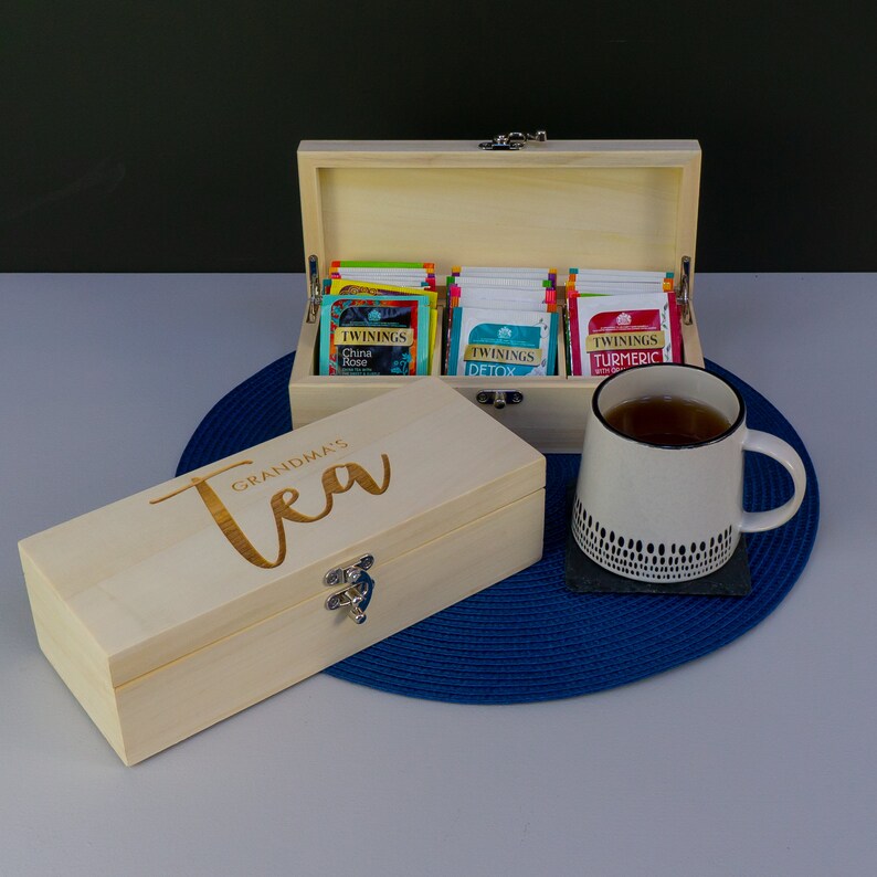Personalised Tea Box. Engraved Wooden Tea Caddy Storage Box. Etsy
