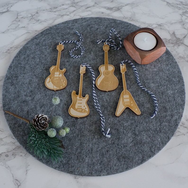 Guitar decorations. Wooden Christmas tree decorations. Etsy