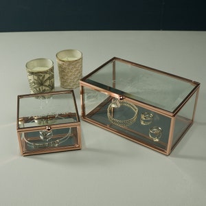 Personalised glass  jewellery box. Valentines gift. Engraved monogram design glass trinket keepsake box with rose frame. L7