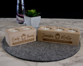 House warming candle holder. Personalize wooden tea light candle holder. Gift for couples. New home house gift present L119