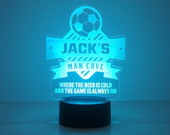 Segno del nome del LED. Lampada a tema calcio calcio. Insegna del bar personalizzato della grotta dell'uomo. Sprts Tv den camera targa D40F