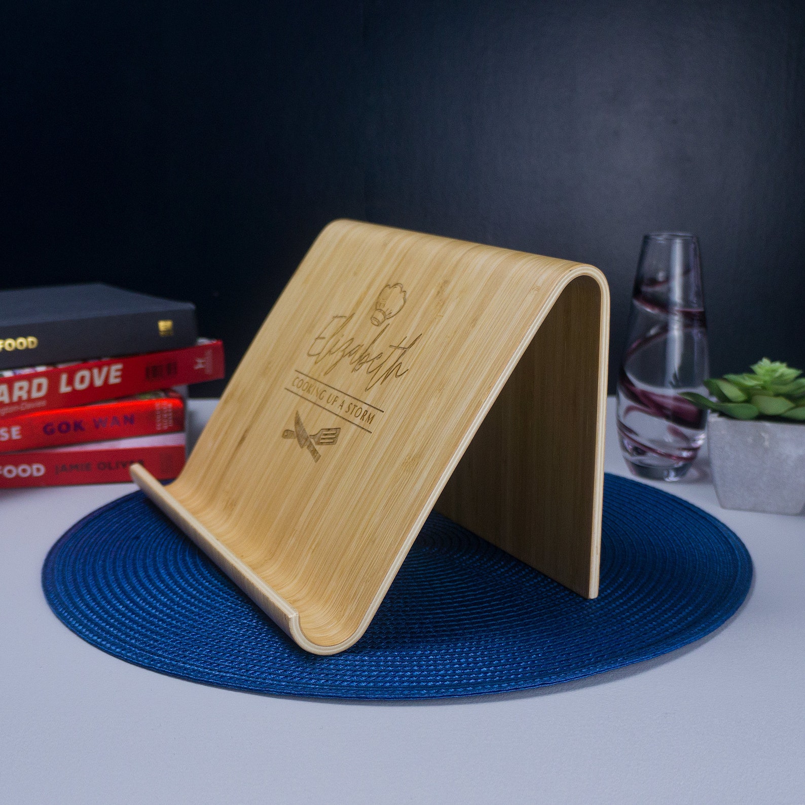 Personalised Bamboo Recipe Book Stand. Kitchen Cook Book Etsy