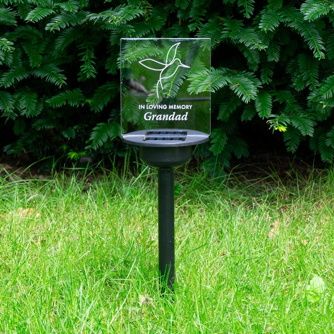 Solar Power Garden Memorial Plaque. Custom Light up LED Dove Name Sign ...