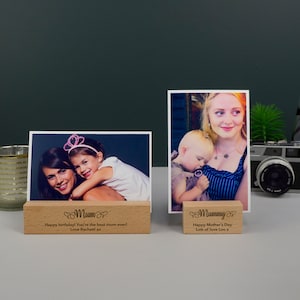 Mothers day personalised photo holder block. Gift for mum. Custom engraved photograph display stand plinth. Wooden instant photo block  L253