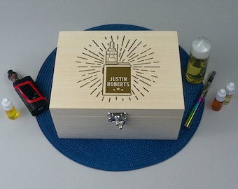 Personalised vape box Custom made wooden vaping accessory box