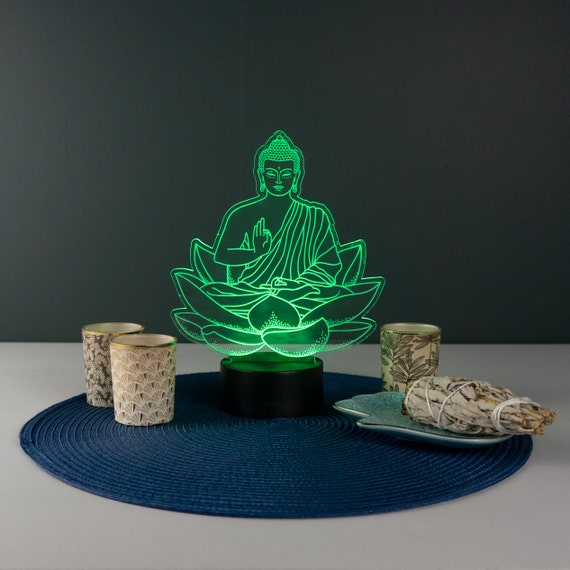 Multi Colour Praying Buddha Lotus Flower LED Sign. Light up Buddha