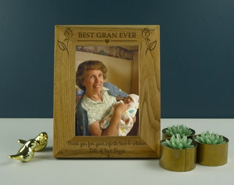Mothers day. Best Gran ever personalised photo frame. Engraved solid oak picture frame. Photo gift for grandmother PF18