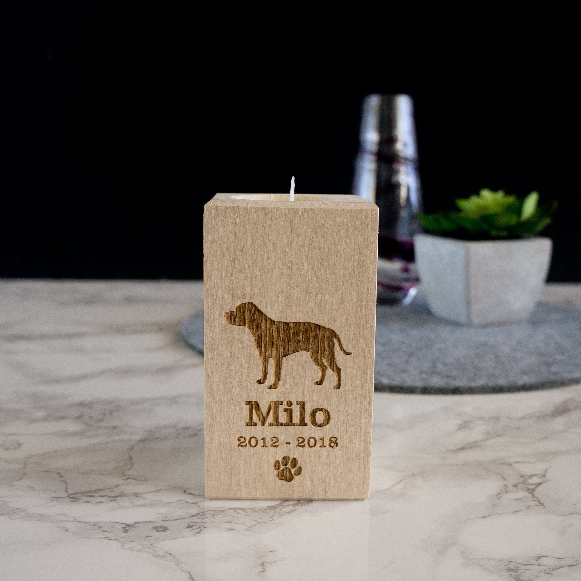 Dog Memorial Candle Holder. Personalize Wooden Tea Light Etsy UK