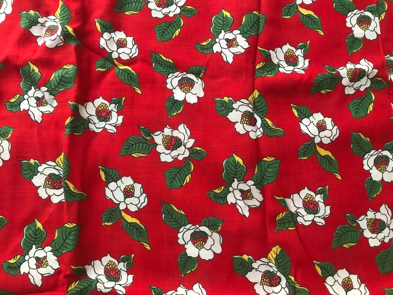 Vintage Red Floral Fabric Etsy