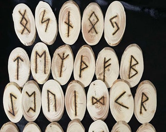 Wooden runic set, 25 pieces. Wood runes Elder Futhark