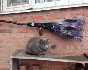 Black purple Witch&#39;s Broom, Wiccan besom, wedding broom