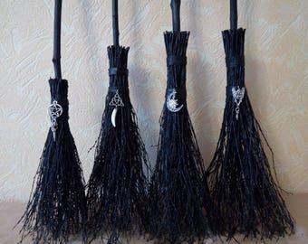 black altar broom black witchs broom halloween broom black goth style wiccan besom pagan ritualcustom size wiccan broom pagan altar