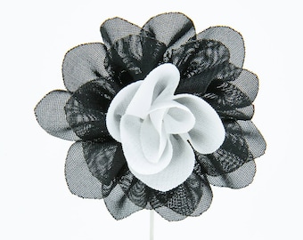 Christina Black/White Flower Lapel Pin