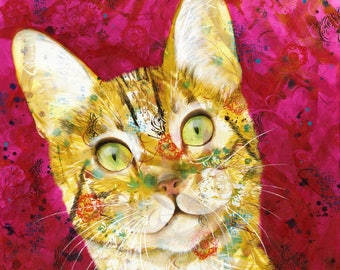 Stampa artistica di un gatto soriano curioso – Ritratto di un felino colorato