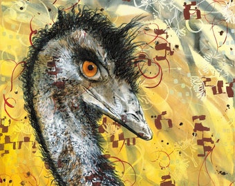 Emu portrait fine art print - Modern emu painting - Australian bird - Australian animal artwork - gift for bird lover - Michelle Gilks